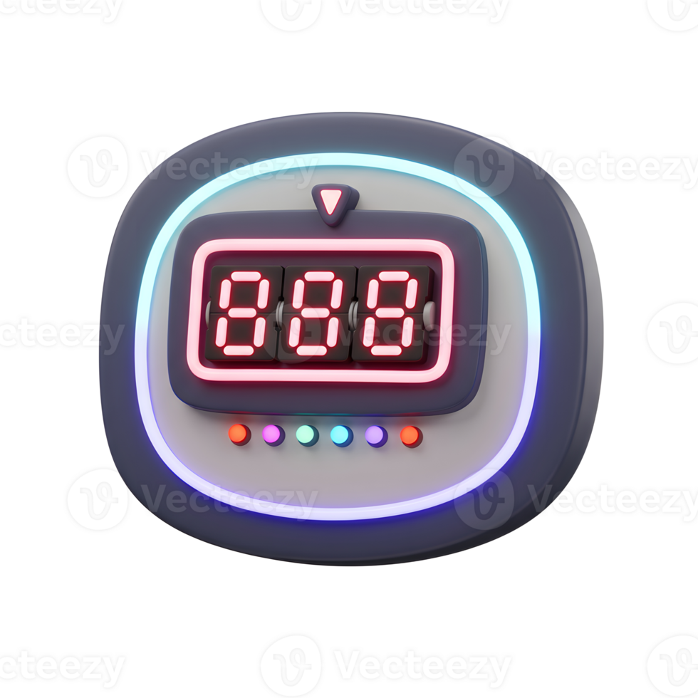 A neon-trimmed digital display with the number 888 showing, representing a potential countdown timer for event countdowns or as a decorative element. png