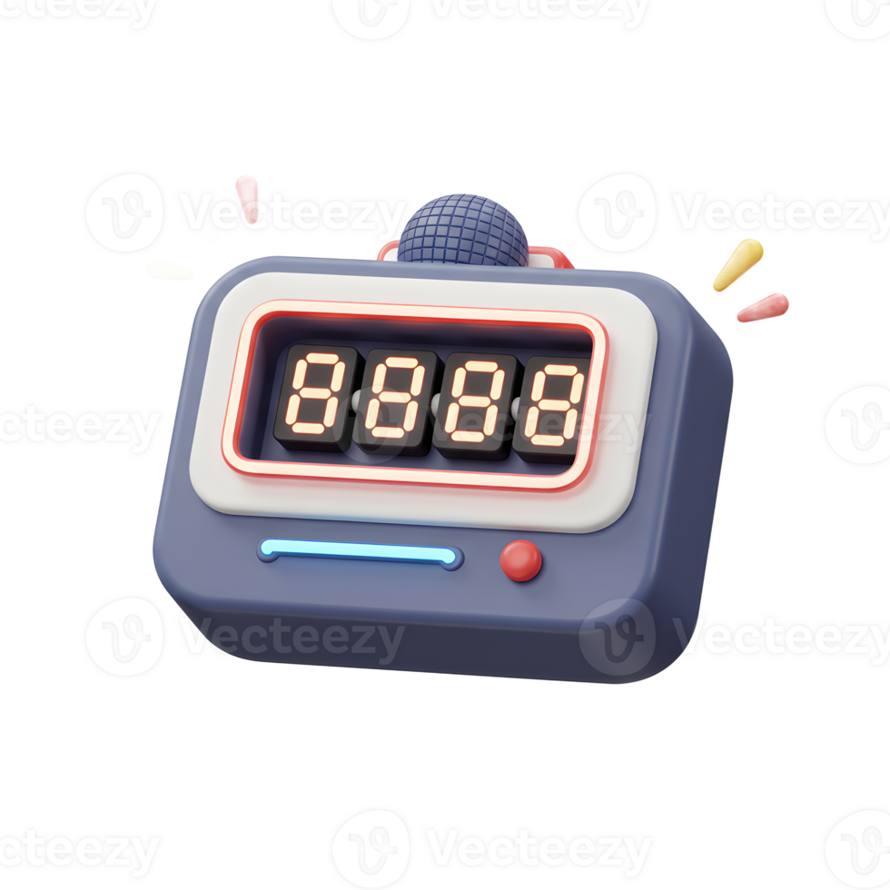 A cartoonish digital clock shows glowing numbers, useful as a timer or an alarm clock. png