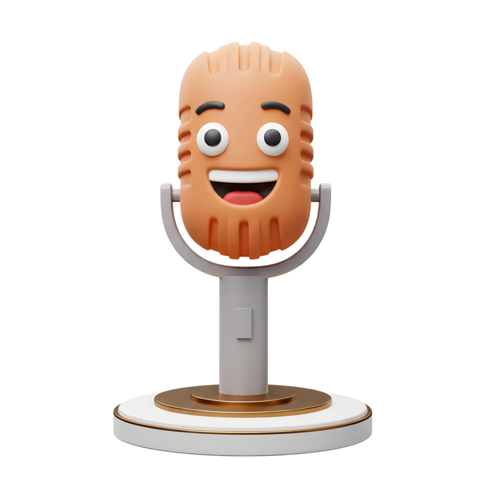 A cheerful cartoon microphone with a friendly face stands ready, perfect for adding a playful touch to presentations and illustrations. png