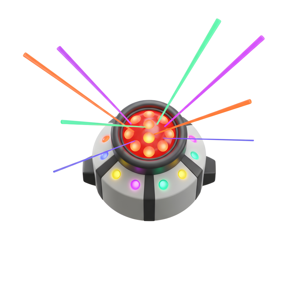A device emits colorful light beams from a red center, creating an eye-catching effect for visual displays. png