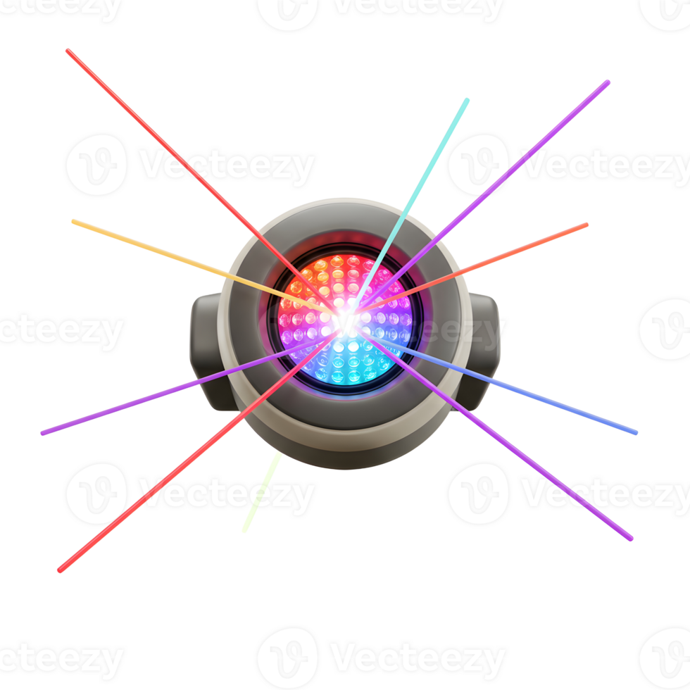 The LED light emits rainbow colored rays against a white background, which can be used for adding vibrant visual effects. png