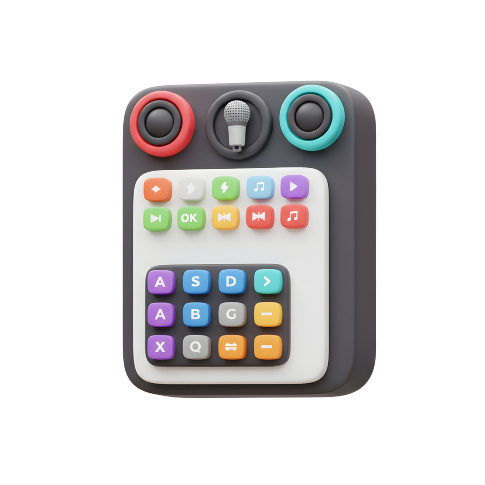 A keyboard with musical and alphabetical buttons is displayed, likely used for education or entertainment. png
