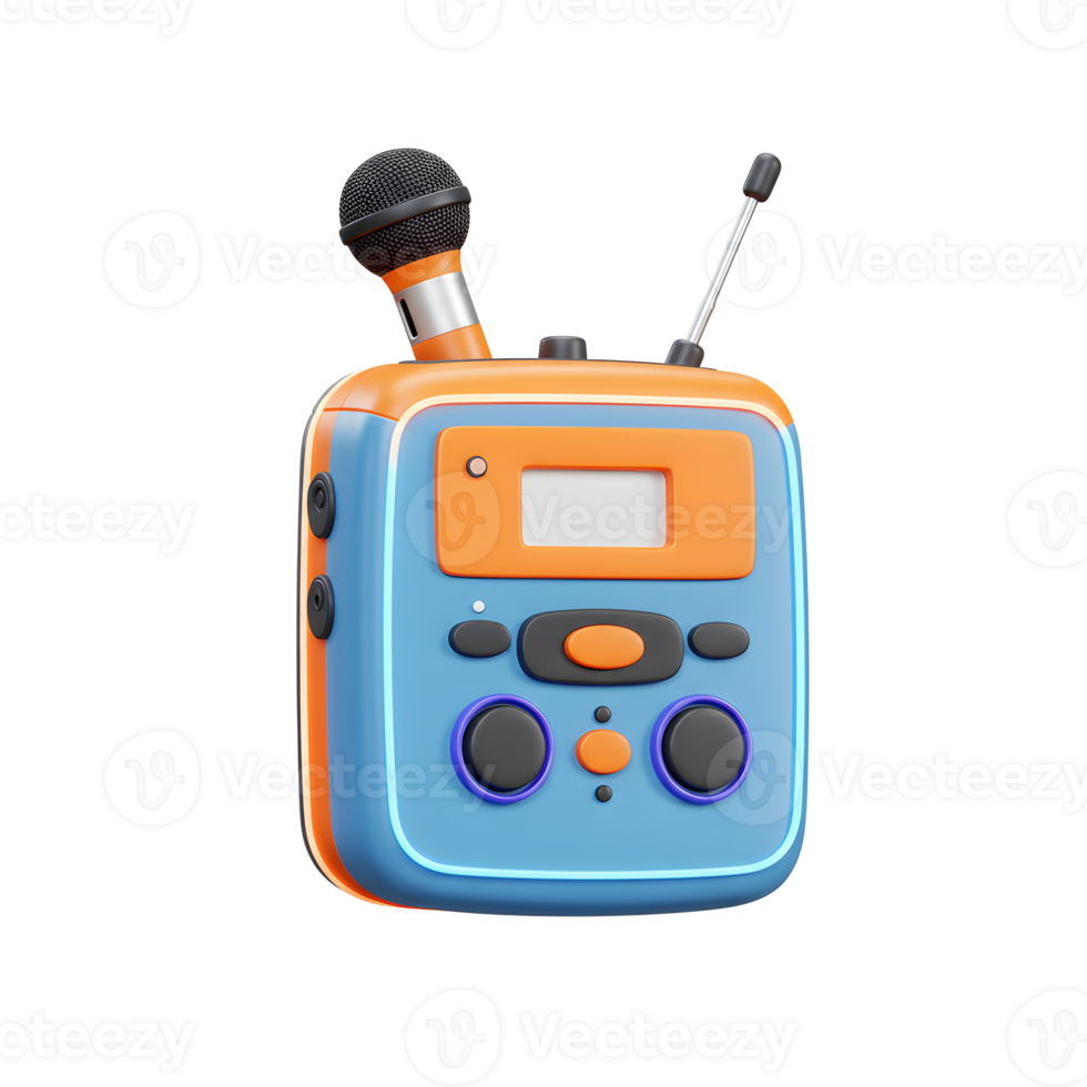 A charming retro-style radio features a built-in microphone and antenna, making it ideal for recording audio or tuning into favorite stations. png