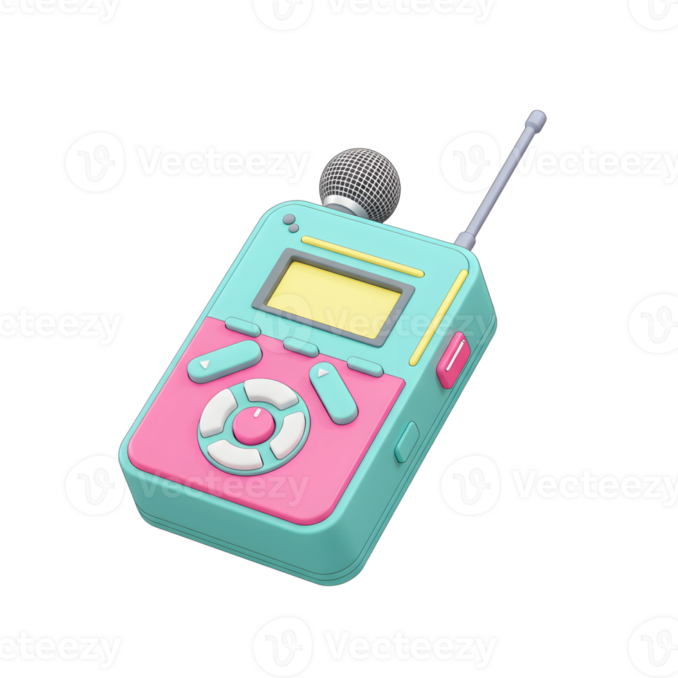 A retro-styled recorder featuring a microphone, antenna, and colorful design serves as a nostalgic reminder of past audio technology, such as recording conversations. png