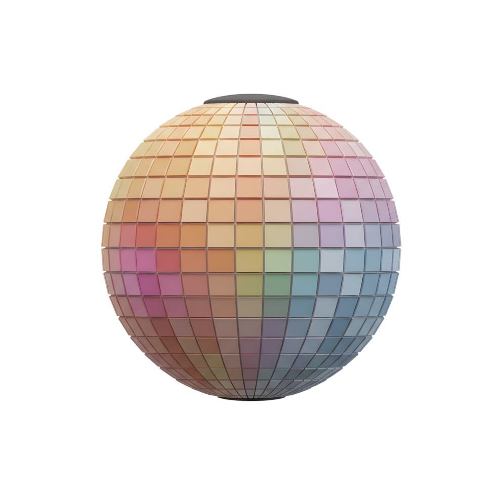 A pastel disco ball made of tiny squares is isolated on a white background, which can be used for decoration. png
