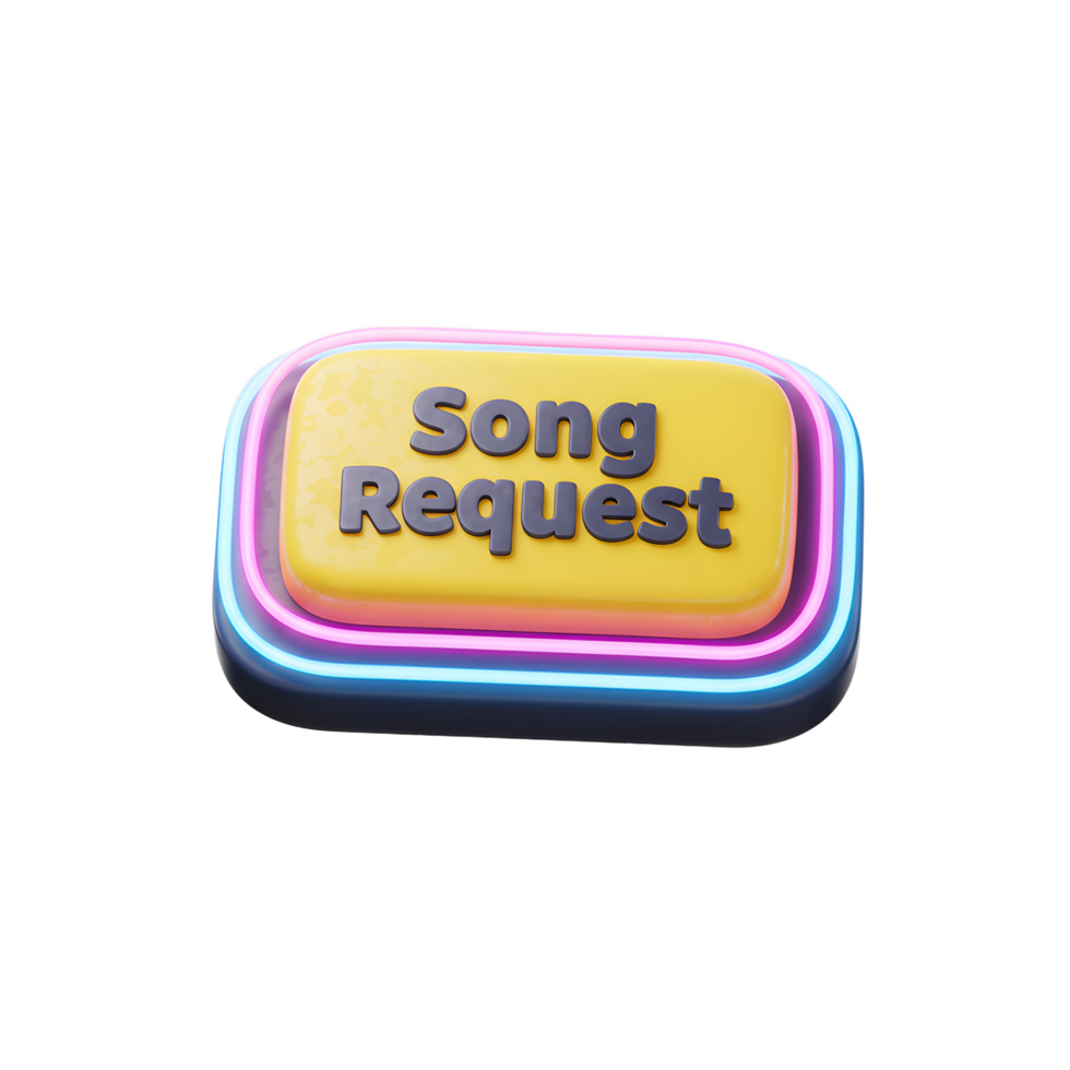 A yellow button with the words song request surrounded by neon lights is displayed for choosing a song. png