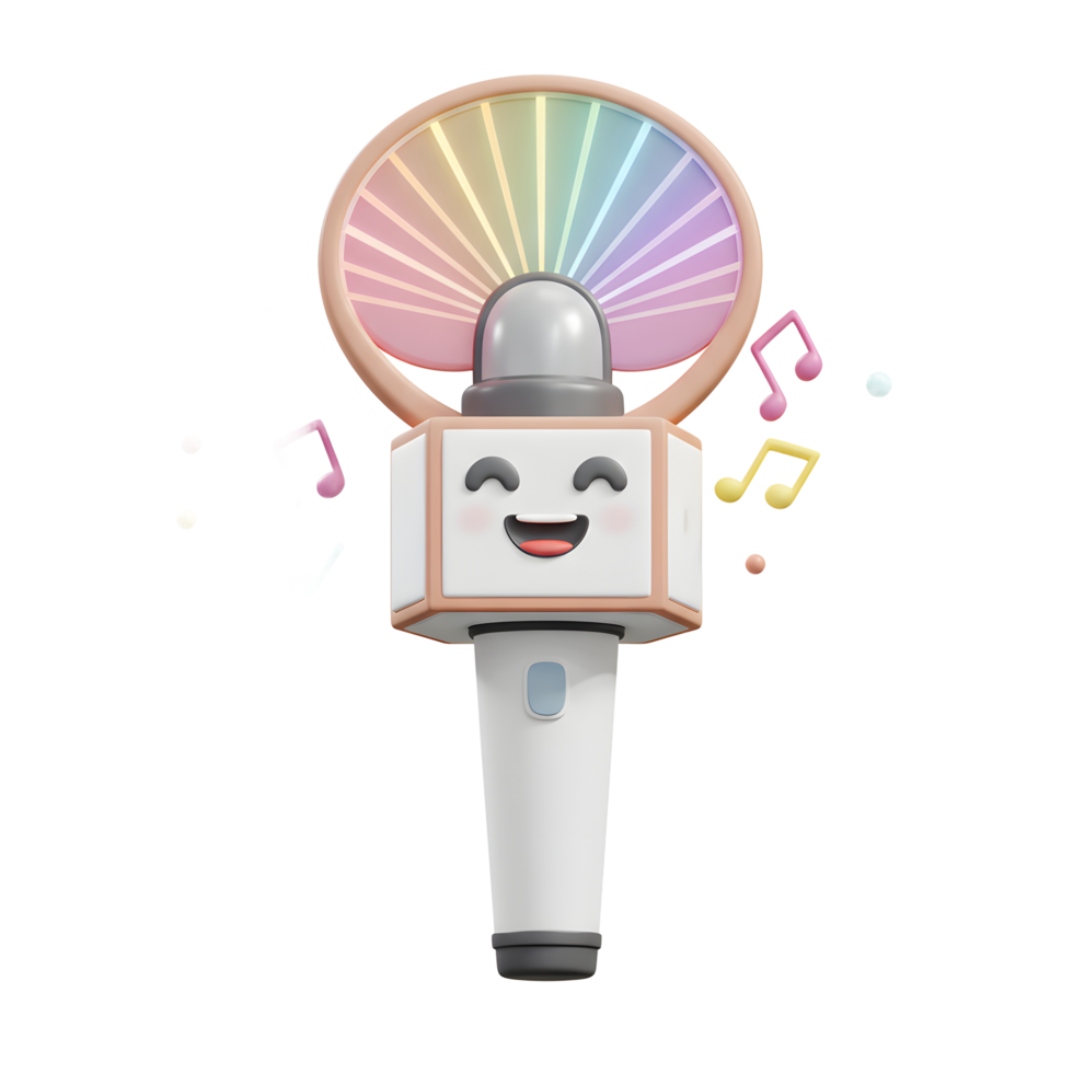 A cute light stick with rainbow colored lights and a smiling face is shown, used for music events. png