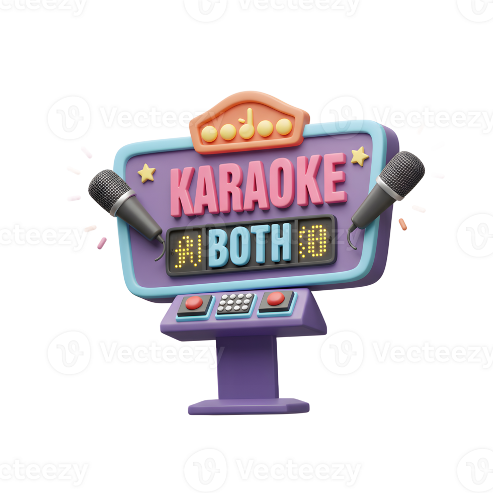 A stylized karaoke machine with two microphones and button controls is shown, perfect for illustrating entertainment and musical performances. png
