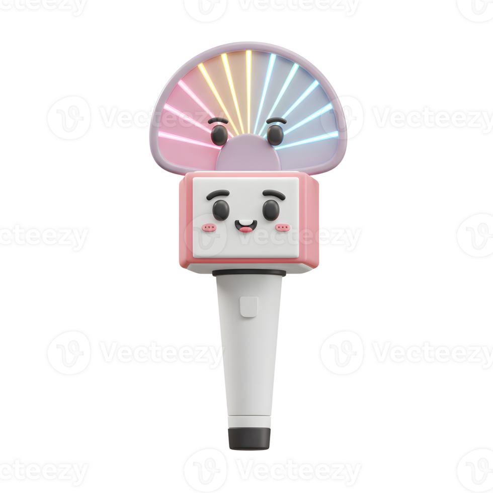 An illustration of a light stick features a cute kawaii face and rainbow lighting, ideal for creating social media content. png