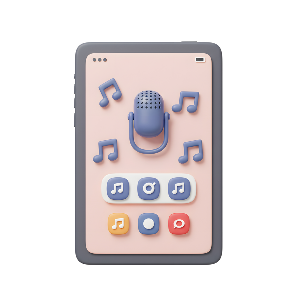 Smartphone features a microphone and music notes, creating a visual representation of music or recording apps for entertainment. png
