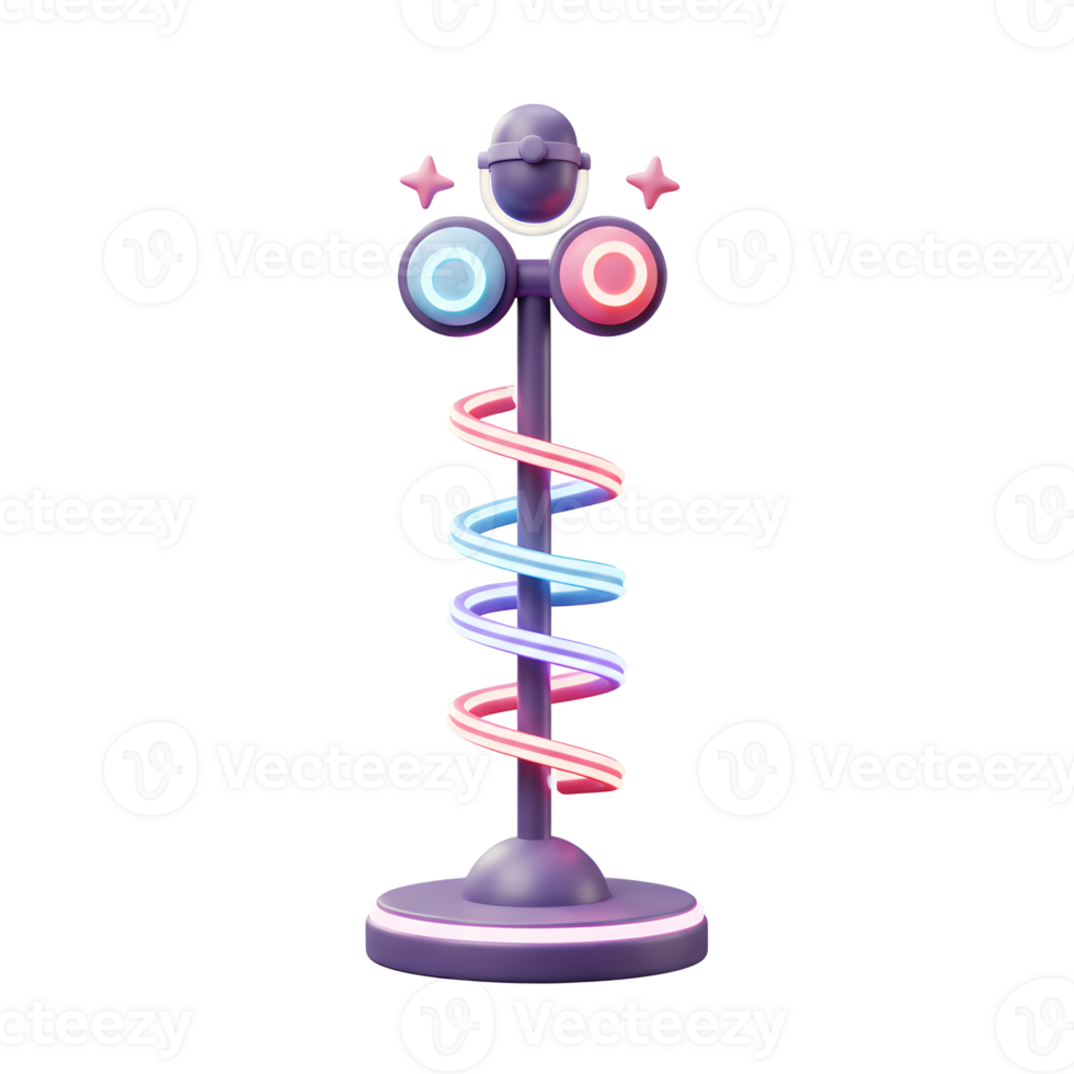 This stylized microphone with spiral lights and stars is perfect for adding a fun, modern touch to presentations or creative projects. png
