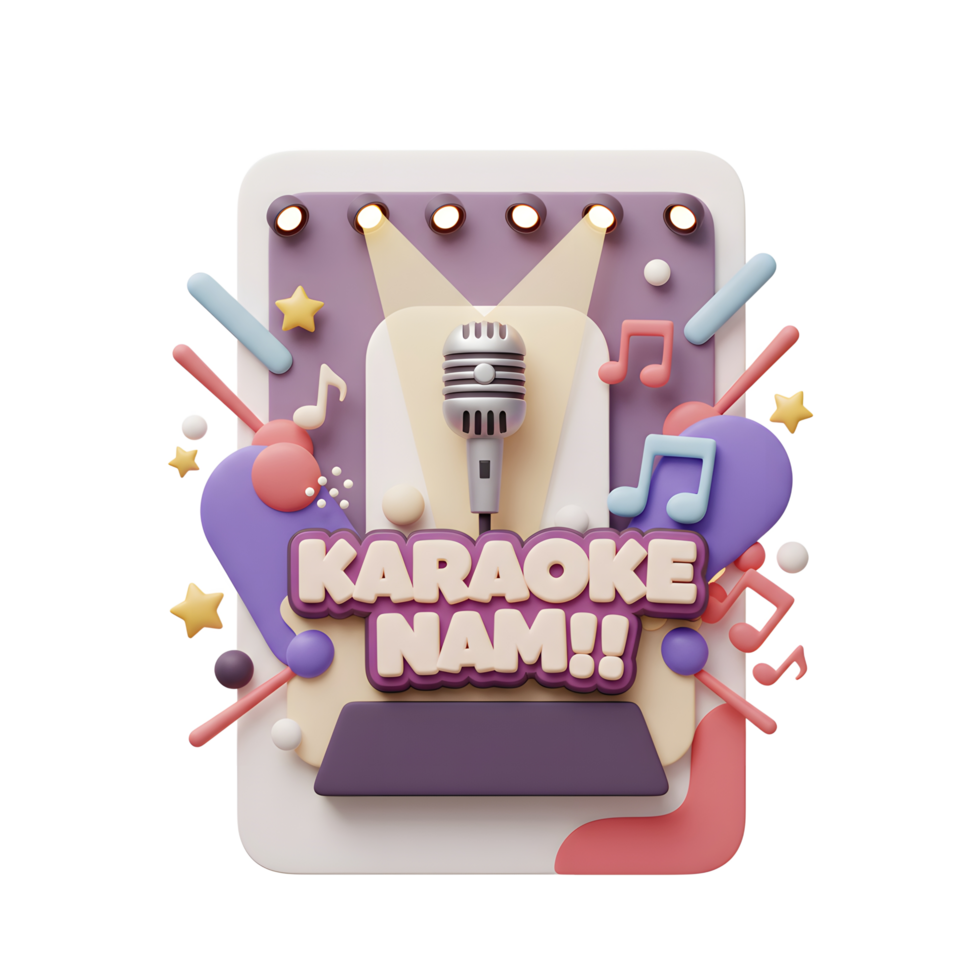 A cartoon illustration featuring a microphone and musical notes makes a great representation of the karaoke concept and can be used for entertainment purposes. png