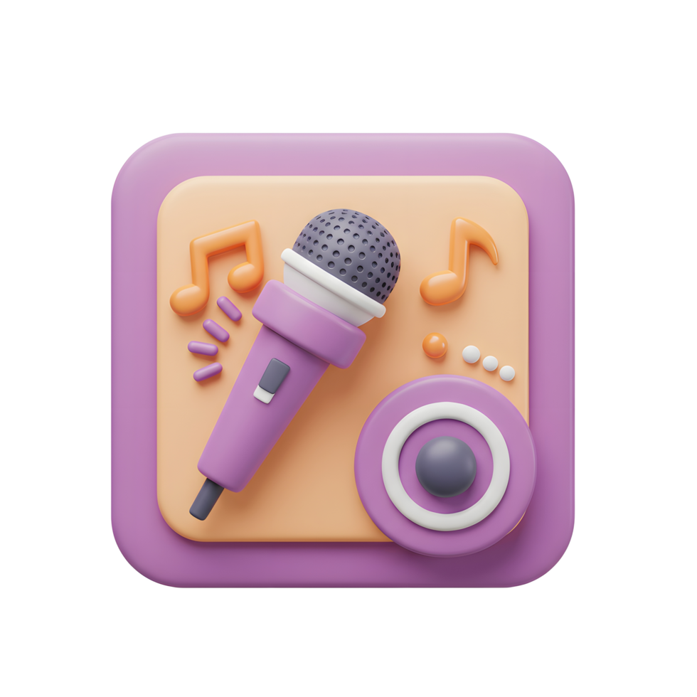 A 3D rendering shows a microphone with musical notes and sound graphic, which is ideal for music-related content. png