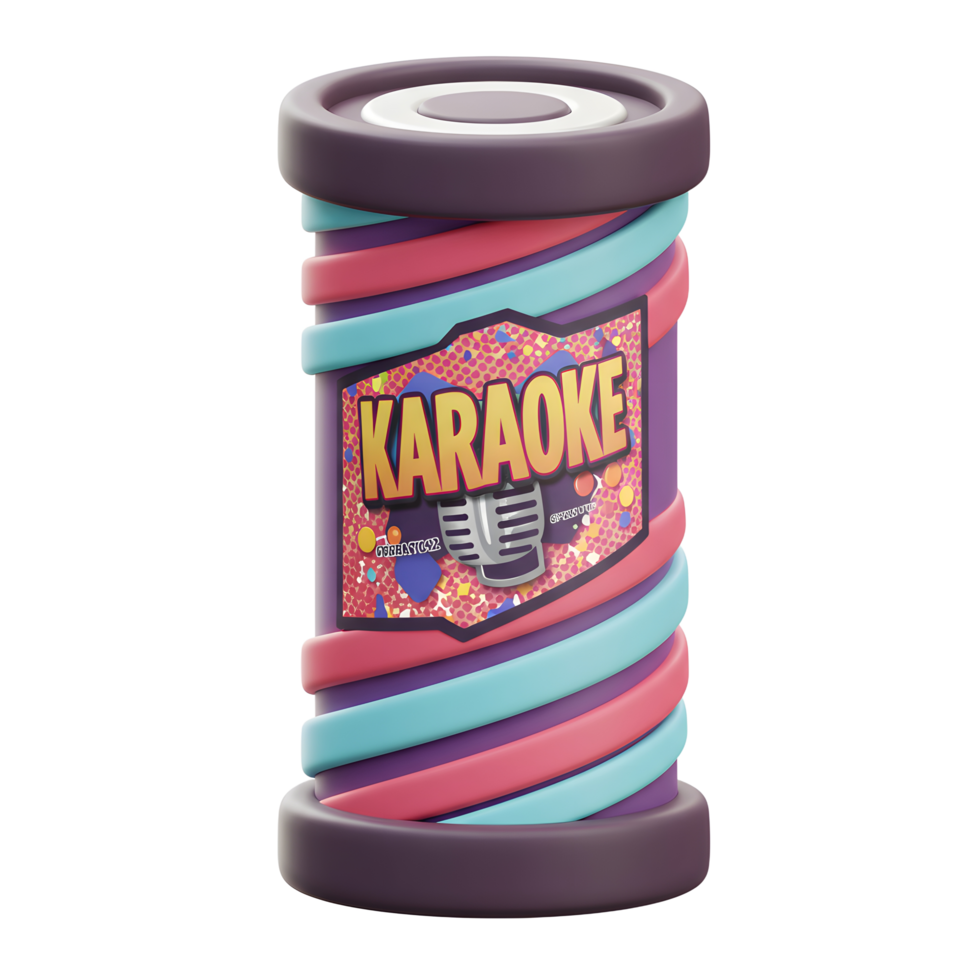This 3D karaoke object features a microphone and a colorful, decorative design, making it suitable for party or music-themed content. png