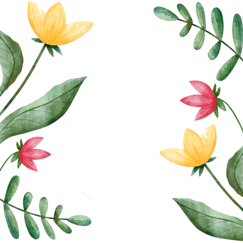 Soft Watercolor flowers and leaves on a Transparent background png
