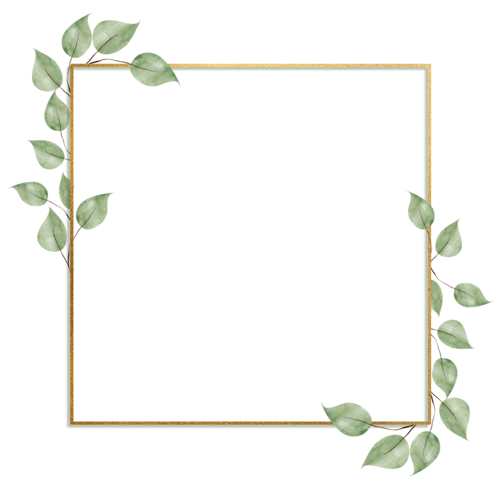 A square frame with green leaves on a black background png