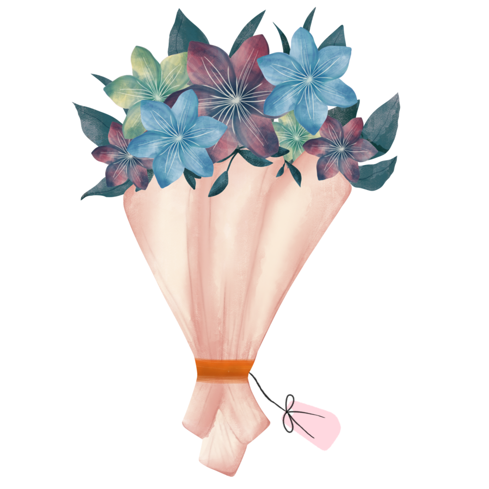 A watercolor bouquet of flowers is shown on a Transparent background png