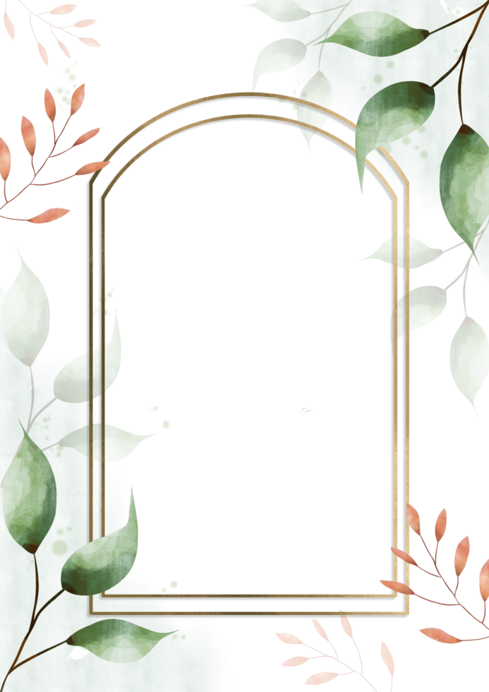 A water color frame with leaves and flowers on a Transparent background png