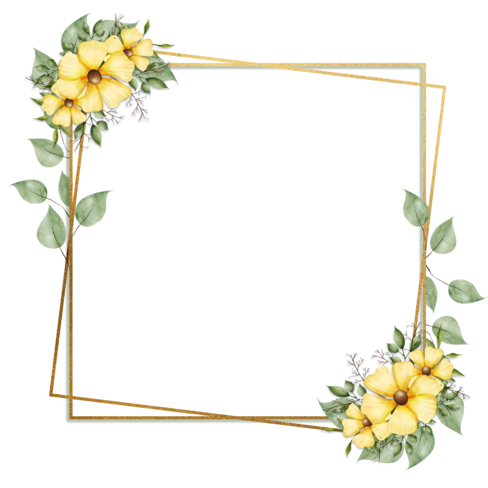 Yellow flowers in a square frame on a black background png