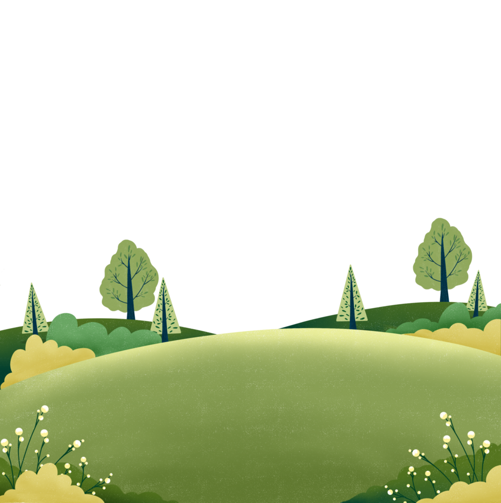 A cartoon landscape with trees and grass png