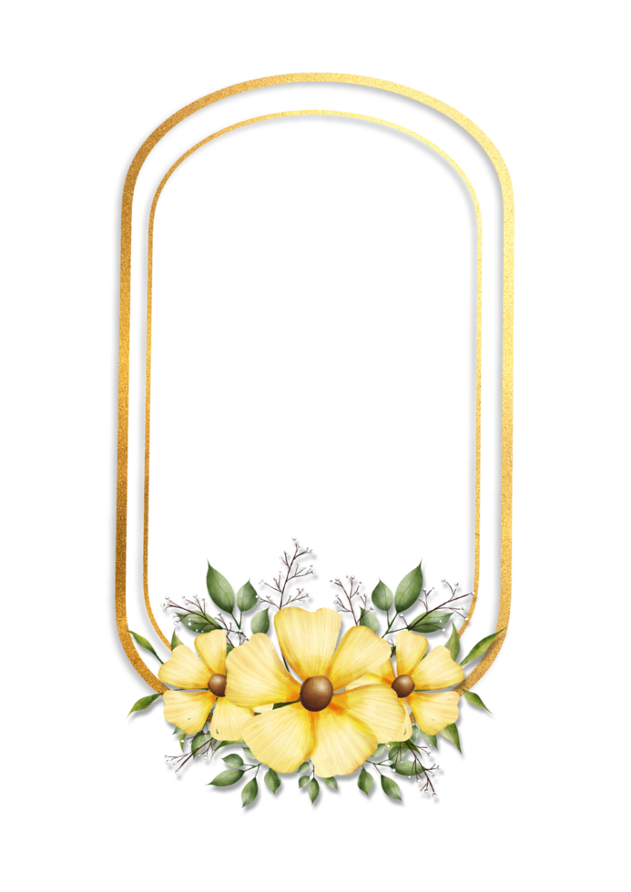 Yellow flowers in a gold frame on a black background png