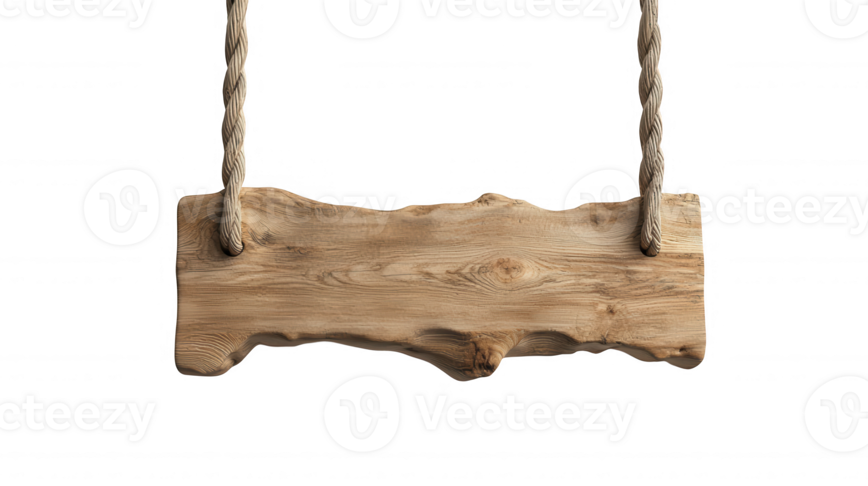 White painted plank tied with transparent to wooden crosspieces creating a blank rope isolated on sign, background png