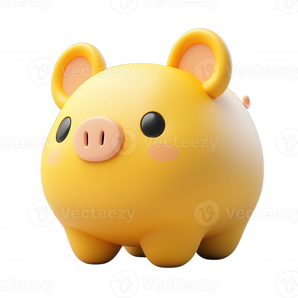 Cute yellow 3d icon piggy bank character representing financial savings, investment concept with transparent backdrop for fintech, kids design png