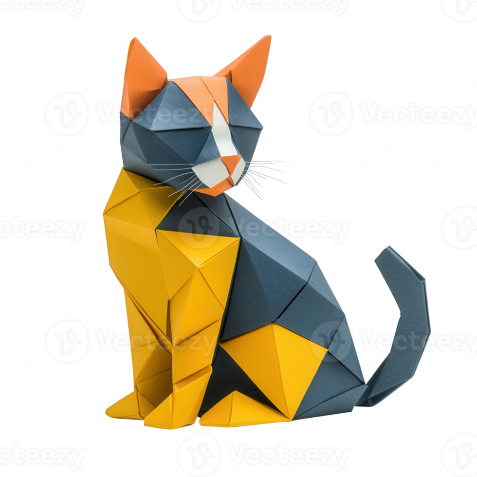 precision paper cat folding elegantly, showcasing background origami skills on clean white Geometric png