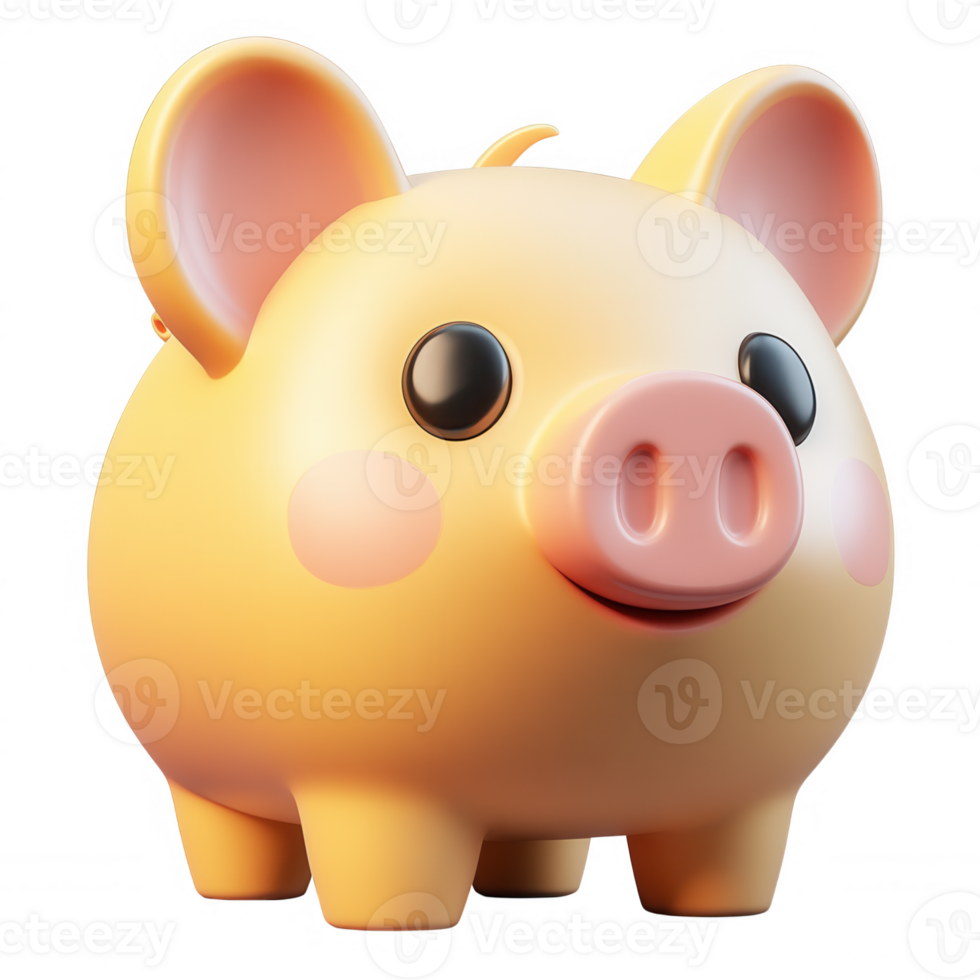 Cute yellow 3d icon piggy backdrop character representing financial savings, investment bank with transparent concept for fintech, kids design png
