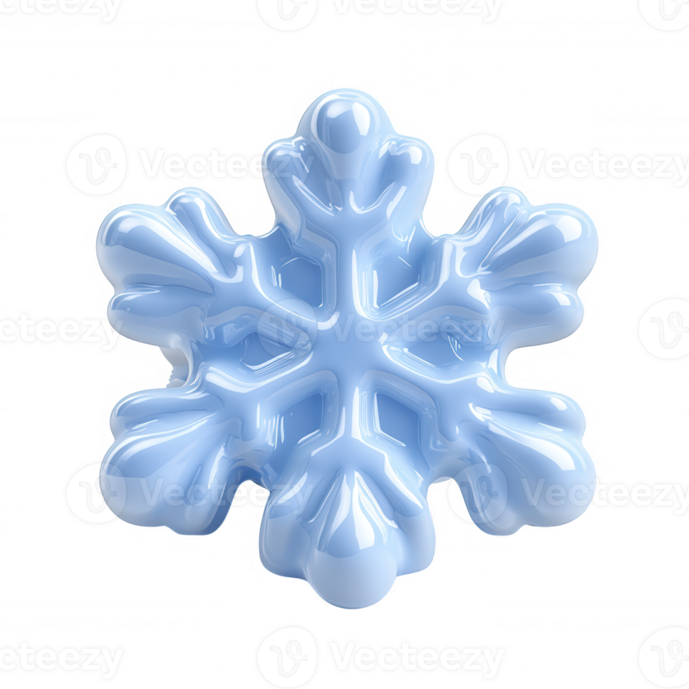 Glossy light blue snowflake 3d icon isolated on transparent background, perfect for winter and christmas projects png