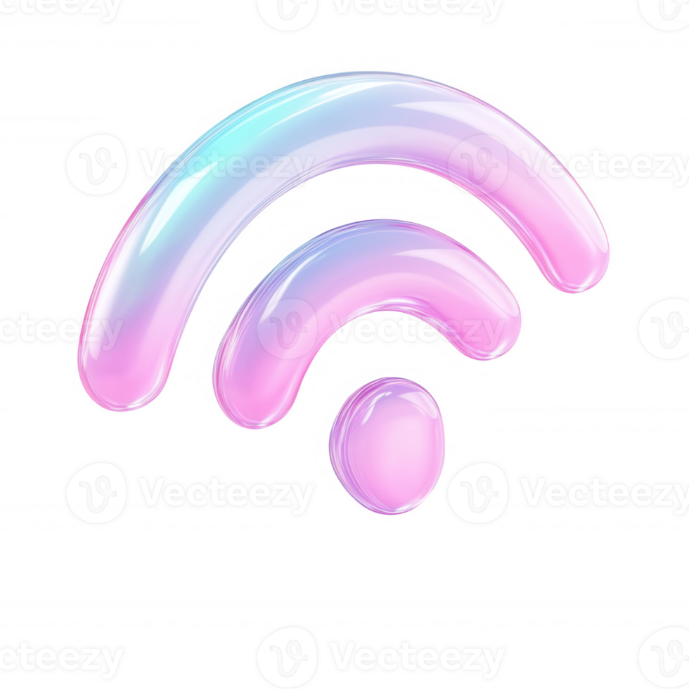 3d icon Glossy holographic wifi symbol icon representing digital connectivity and modern communication technology png
