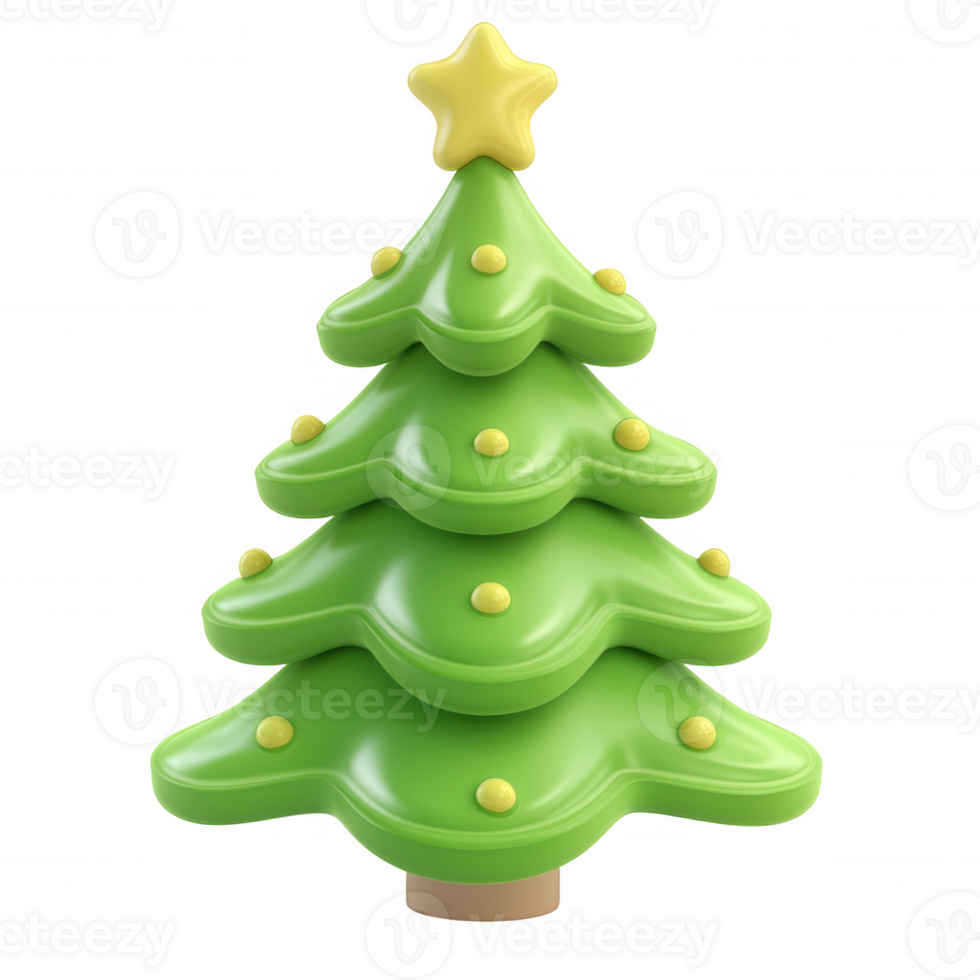 Stylized 3d christmas tree icon featuring yellow star, white snowflake , popping against transparent background png