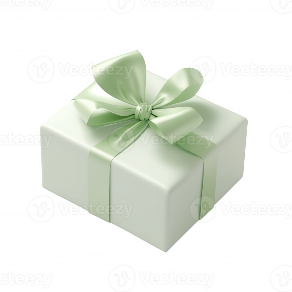 Pastel green gift box 3d icon featuring soft ribbon bow, ideal for festive celebration graphics against transparent background png