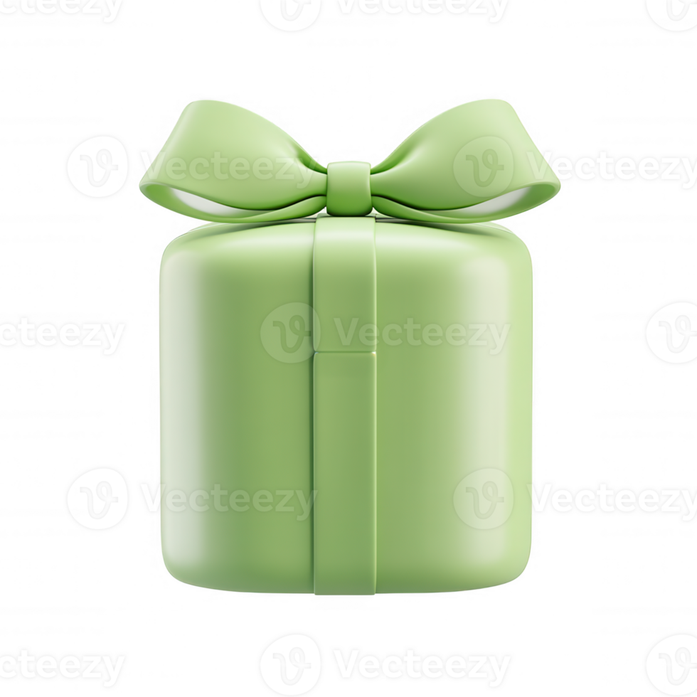 Pastel green gift ribbon 3d icon featuring soft for bow, ideal box festive celebration graphics against transparent background png