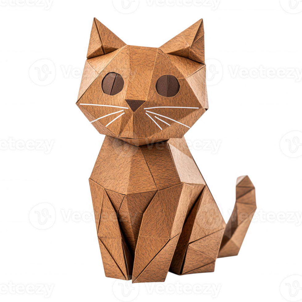 Geometric paper cat folding elegantly, showcasing skills origami precision on clean white background png