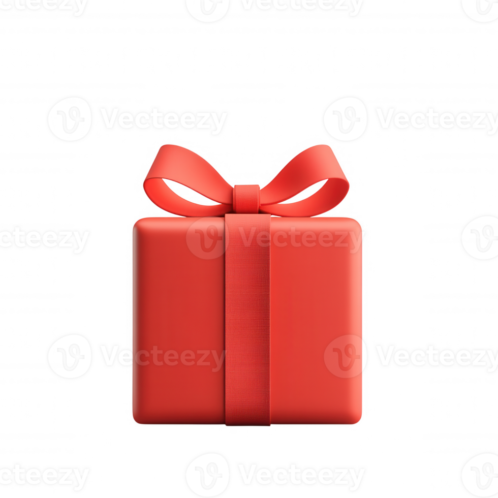3d icon Realistic coral red gift box with ribbon bow isolated on transparent background, ideal for birthday, christmas, or any celebration png