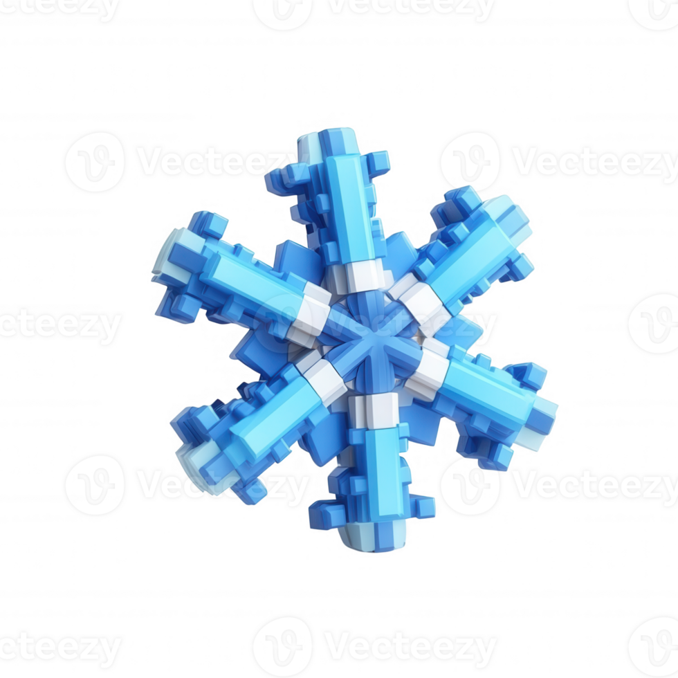 3d icon Pixelated snowflake rotating gracefully against a transparent background, winter themed projects with a touch of digital artistry png