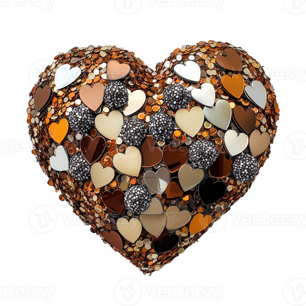 Rose gold, black and silver small hearts forming bigger a heart on a transparent background, perfect for valentine's day projects png