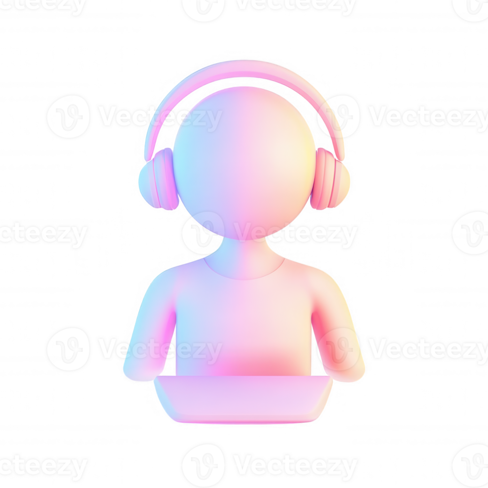 3d icon headset, service representative wearing setting working on laptop, providing customer support in professional Digital png