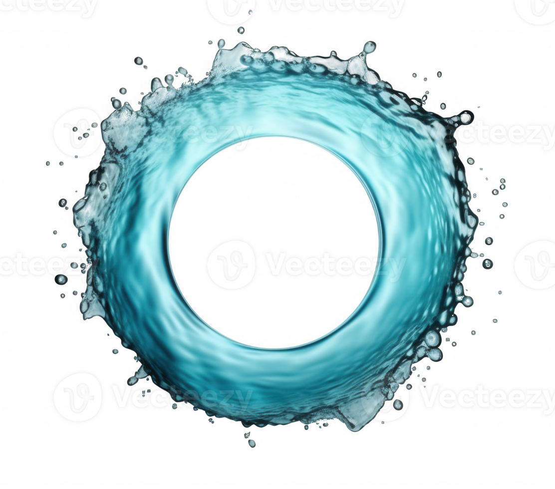 3d icon Circular water splash forming transparent, dynamic frame, showcasing fluid motion and pristine png