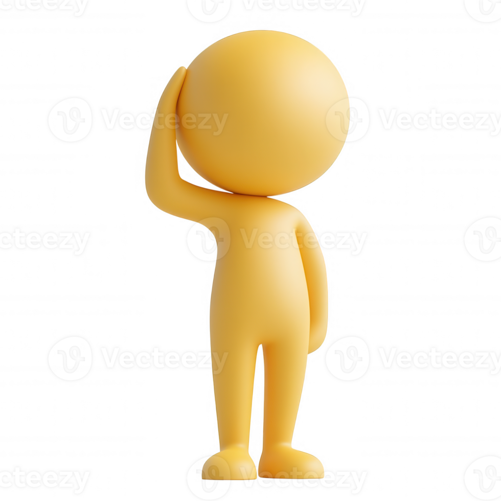 Yellow 3d icon character holding its head, expressing frustration and worry, isolated on a transparent background png