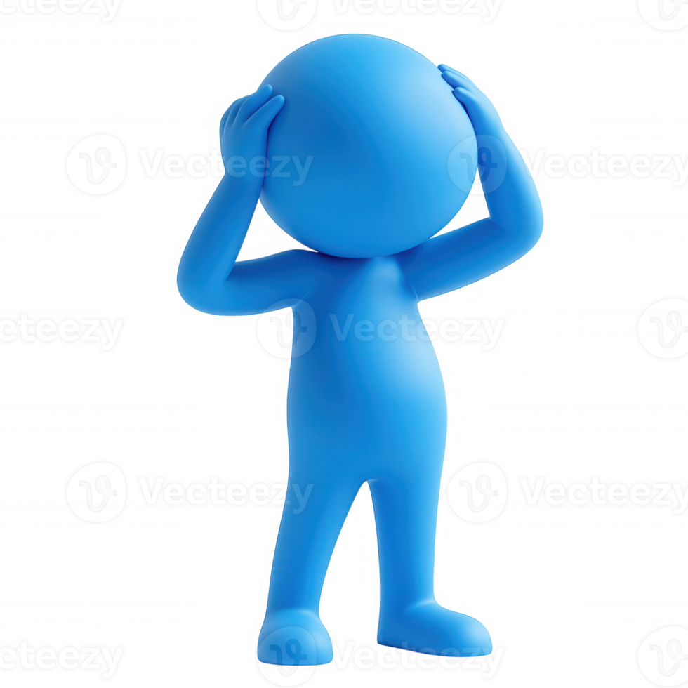 Light blue 3d a character scratching its head with on thoughtful expression, icon a transparent background png
