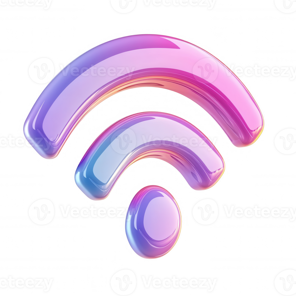 3d icon Glossy holographic wifi symbol icon representing connectivity and modern communication technology png