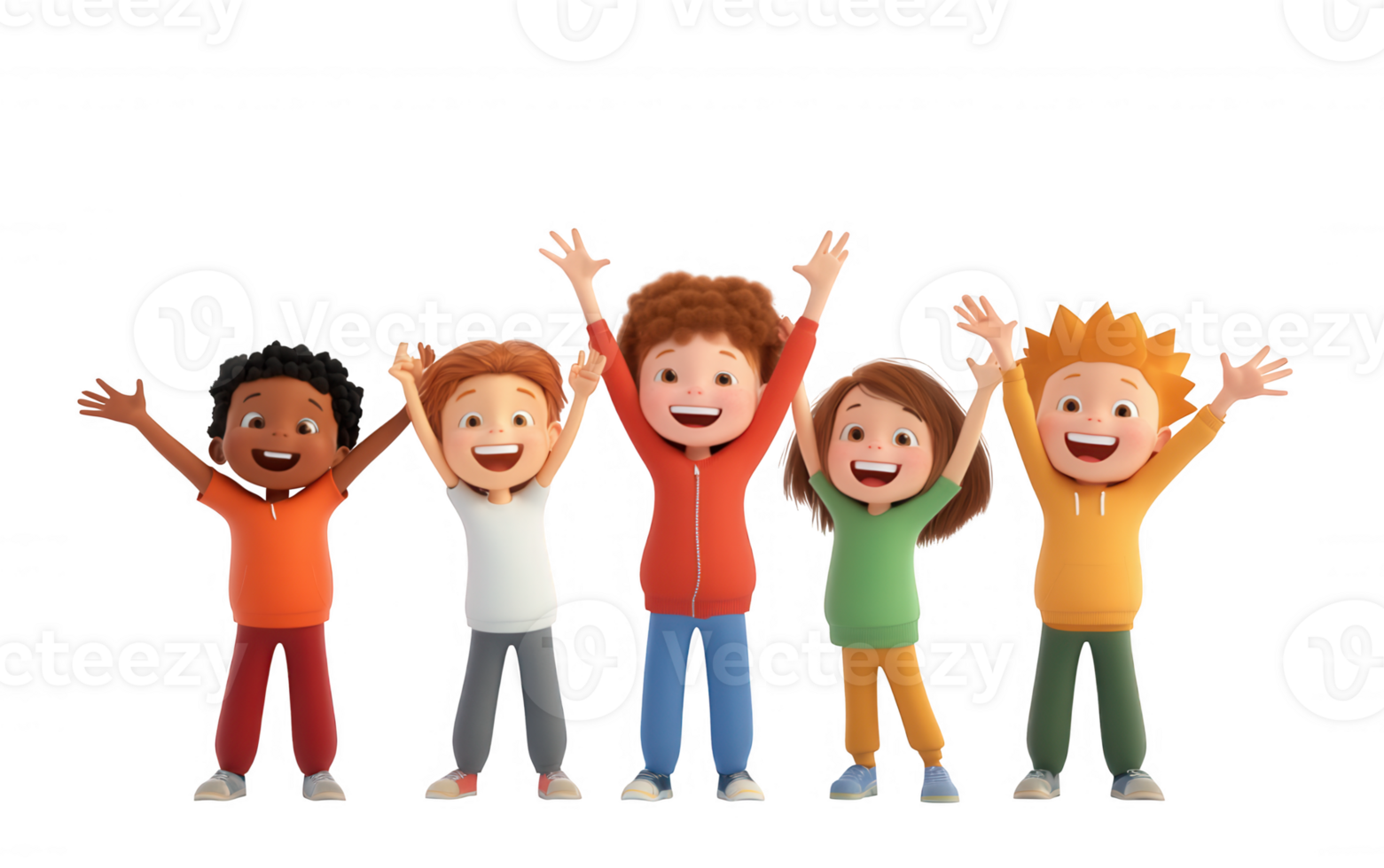 3d icon Cheerful elementary students wearing backpacks, smiling and waving, standing against clean minimalist background png