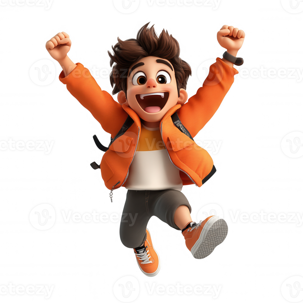 3d icon of a cheerful boy leaping with joy, expressing positive emotion, isolated on transparent png