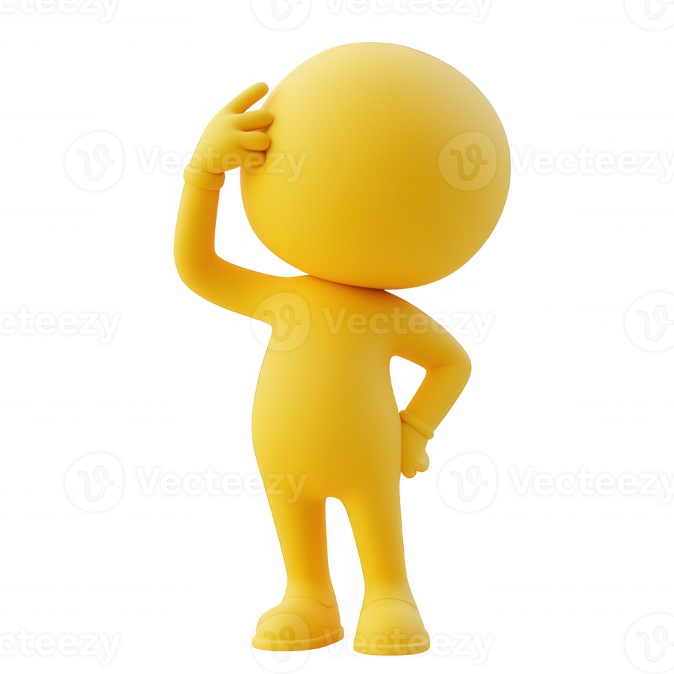 Yellow 3d icon character holding head, expressing frustration and worry, isolated on a transparent background png
