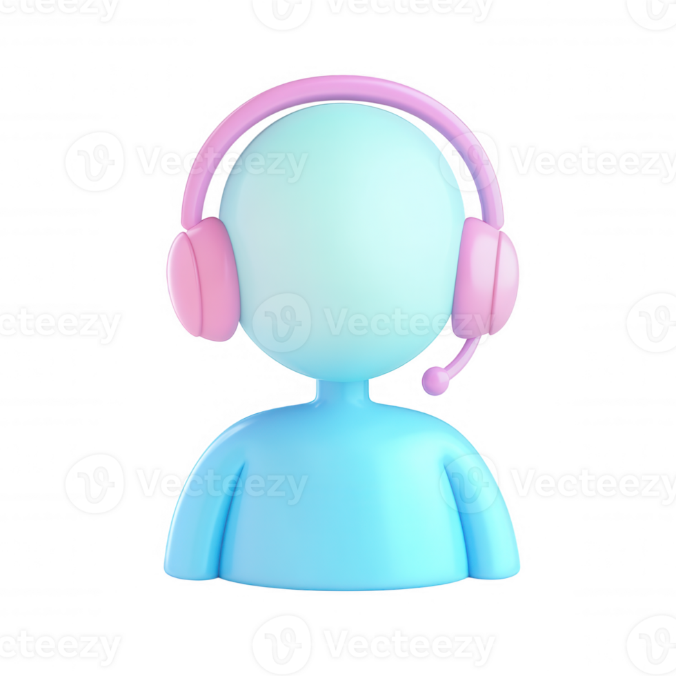 3d of a customer service icon wearing headphones, isolated on transparent background, online assistance and support png