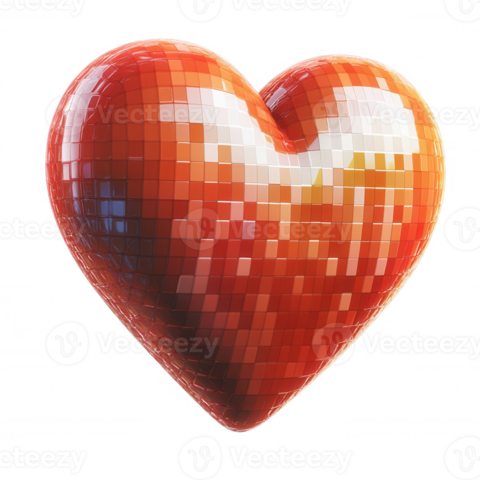 3d icon Digital red pixelated heart representing romantic connection, glowing transparent background, symbolizing modern love and technology png