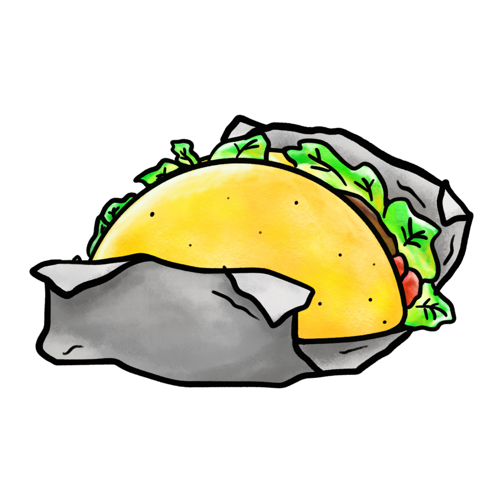 Taco wrapped with paper cartoon color illustration png