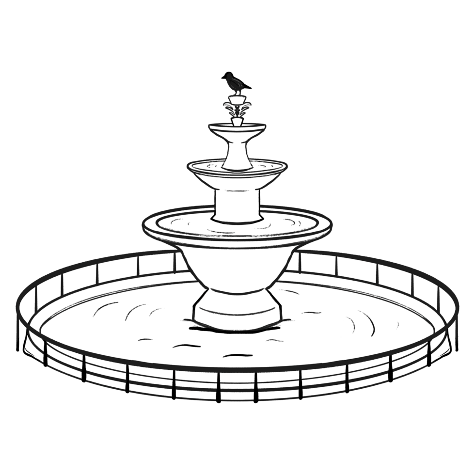Multi-tiered fountain with a bird standing on the top outline png
